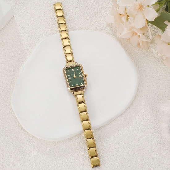Immagine di 1 Pz 304 Acciaio Inossidabile Elegante & Casual Orologio da Polso Modulare con Collegamenti a Charm Italiano Oro Placcato Verde Ottagono 18.5cm Lunghezza