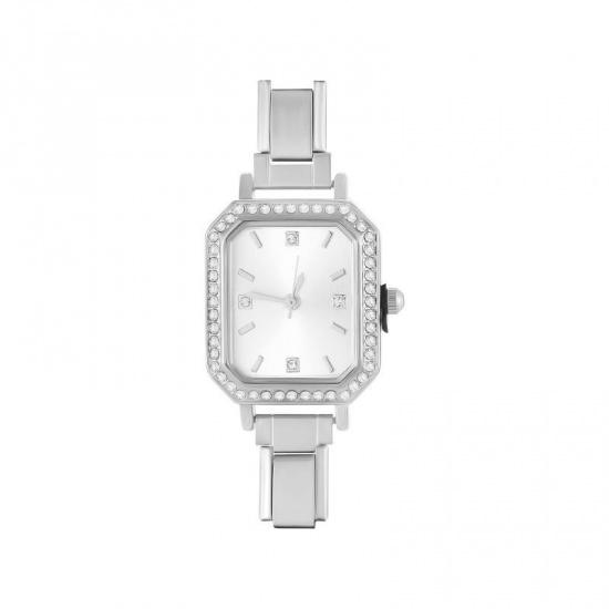 Immagine di 1 Pz 304 Acciaio Inossidabile Elegante & Casual Faccia dell'orologio con Collegamenti a Charm Italiano per la Creazione fai da te di Gioielli Tono Argento Bianco Ottagono Trasparente Strass 5.7cm x 2.5cm
