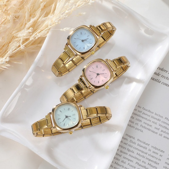 Immagine di 1 Pz 304 Acciaio Inossidabile Elegante & Casual Faccia dell'orologio con Collegamenti a Charm Italiano per la Creazione fai da te di Gioielli Oro Placcato Rosa Quadrato 5.7cm x 3cm