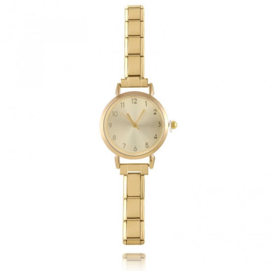 Picture of 1 Piece 304 Stainless Steel Stylish & Casual Italian Charm Links Modular Wrist Watch Gold Plated Yellow Round 18.5cm(7 2/8") long