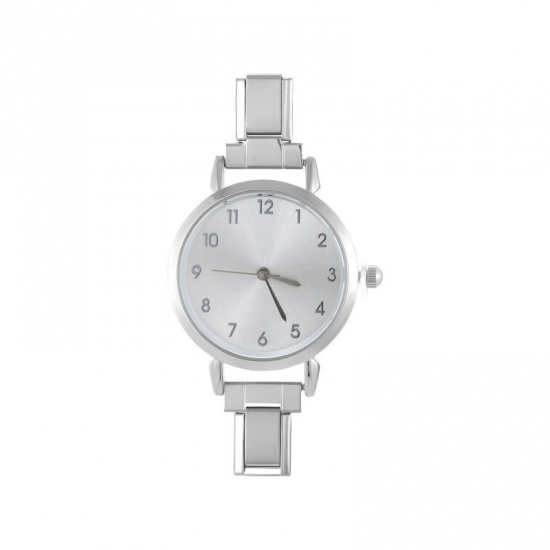 Picture of 1 Piece 304 Stainless Steel Stylish & Casual Italian Charm Links Watch Face For DIY Jewelry Making Silver Tone White Round 5.7cm x 3cm