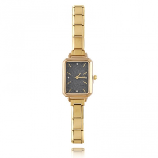 Immagine di 1 Pz 304 Acciaio Inossidabile Elegante & Casual Orologio da Polso Modulare con Collegamenti a Charm Italiano Oro Placcato Nero Ottagono 18.5cm Lunghezza