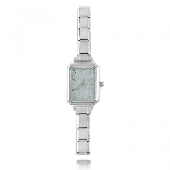 Bild von 1 Strang 304 Edelstahl Stilvoll & lässig Modulares Armbanduhr Silberfarbe Hellgrün Achteck 18.5cm lang