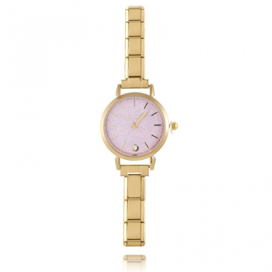 Immagine di 1 Pz 304 Acciaio Inossidabile Elegante & Casual Orologio da Polso Modulare con Collegamenti a Charm Italiano Oro Placcato Rosa Tondo 18.5cm Lunghezza