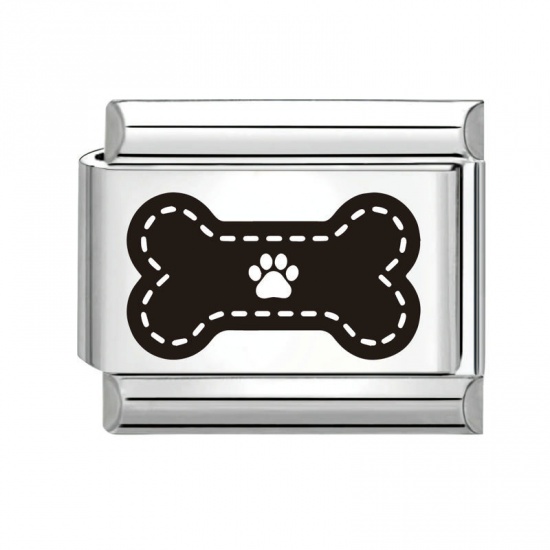 Image de 1 Pièce Bracelet à Maillons Breloques Italiens Accessories de Fabrication de Bracelets Bijoux DIY en 304 Acier Inoxydable Argent Mat Noir Rectangle Os 10mm x 9mm