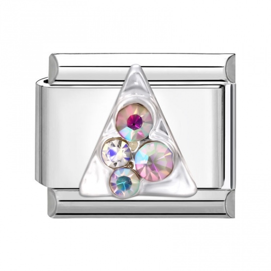 Immagine di 1 Pz 304 Acciaio Inossidabile Bracciale con Charm Italiano a Maglie, Creazione di Gioielli Fai-da-te Tono Argento Rettangolo Triangolo Multicolore Strass 10mm x 9mm