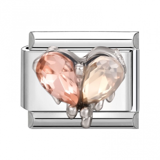 Immagine di 1 Pz 304 Acciaio Inossidabile Bracciale con Charm Italiano a Maglie, Creazione di Gioielli Fai-da-te Tono Argento Rettangolo Cuore Lt.Col.Topazio Strass 10mm x 9mm