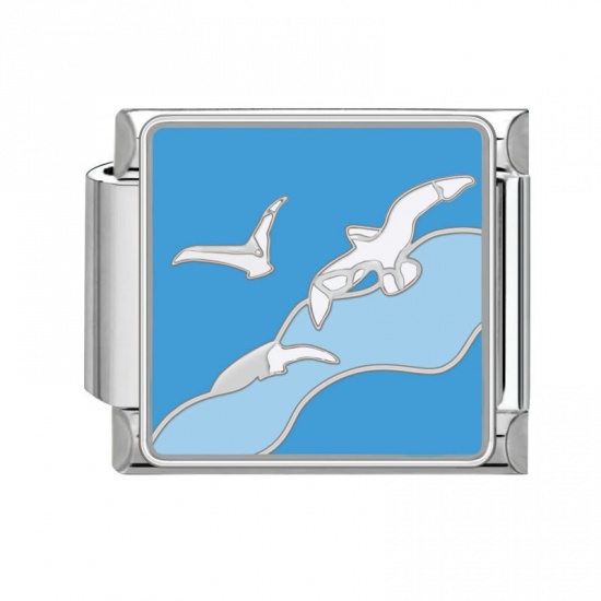 Image de 1 Pièce Bracelet à Maillons Breloques Italiens Accessories de Fabrication de Bracelets Bijoux DIY en 304 Acier Inoxydable Argent Mat Bleu Rectangle Mouette 10mm x 9mm