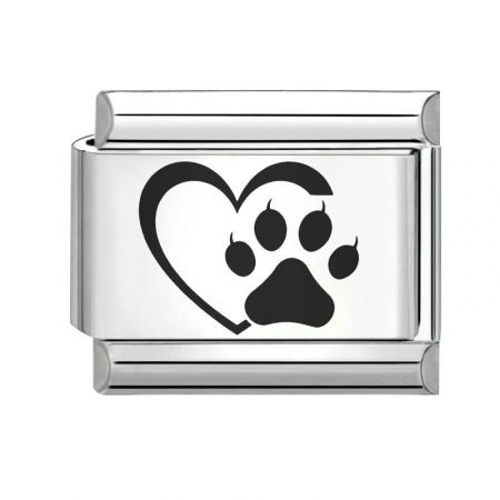 Picture of 1 Piece 304 Stainless Steel Italian Charm Links For DIY Bracelet Jewelry Making Silver Tone Black Rectangle Paw Print 10mm x 9mm