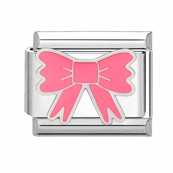 Immagine di 1 Pz 304 Acciaio Inossidabile Bracciale con Charm Italiano a Maglie, Creazione di Gioielli Fai-da-te Tono Argento Rosa Rettangolo Cravatta a Farfalla 10mm x 9mm