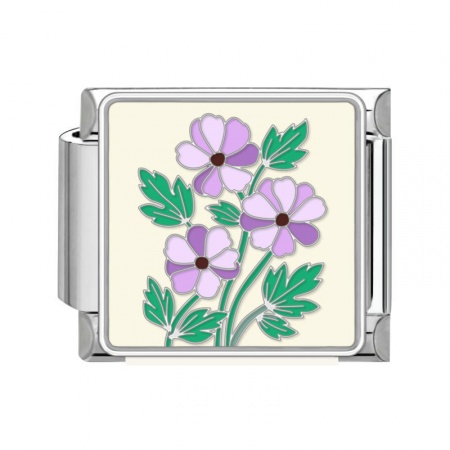 Picture of 1 Piece 304 Stainless Steel Italian Charm Links For DIY Bracelet Jewelry Making Silver Tone Purple Rectangle Flower 10mm x 9mm