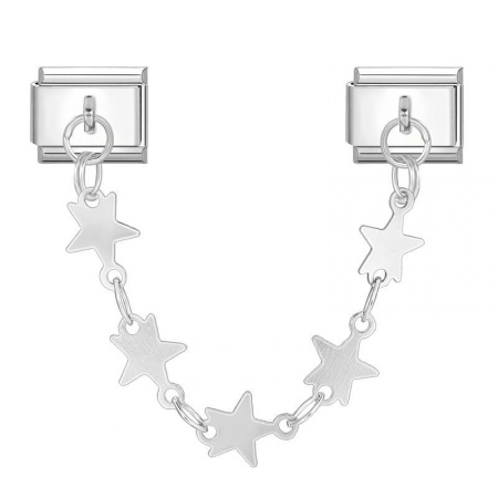 Picture of 1 Set 304 Stainless Steel Italian Charm Links For DIY Bracelet Jewelry Making Wholesale Silver Tone Rectangle Star 10mm x 9mm