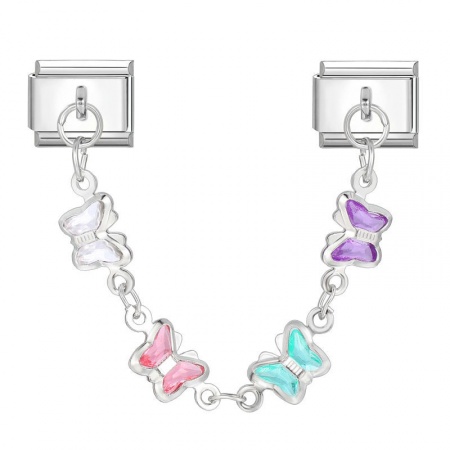 Picture of 1 Set 304 Stainless Steel Italian Charm Links For DIY Bracelet Jewelry Making Wholesale Silver Tone At Random Color Rectangle Butterfly 10mm x 9mm