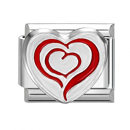 Picture of 1 Piece 304 Stainless Steel Italian Charm Links For DIY Bracelet Jewelry Making Silver Tone White Rectangle Heart 10mm x 9mm
