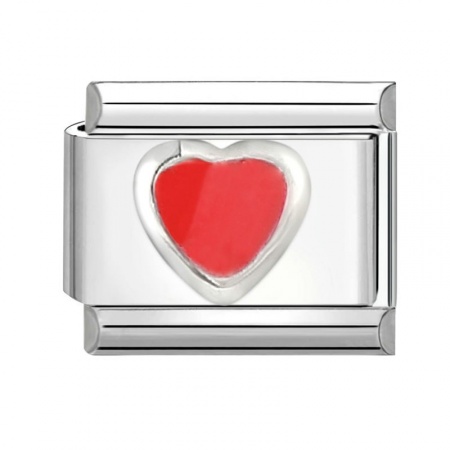Picture of 1 Piece 304 Stainless Steel Valentine's Day Italian Charm Links For DIY Bracelet Jewelry Making Silver Tone Red Rectangle Heart 10mm x 9mm