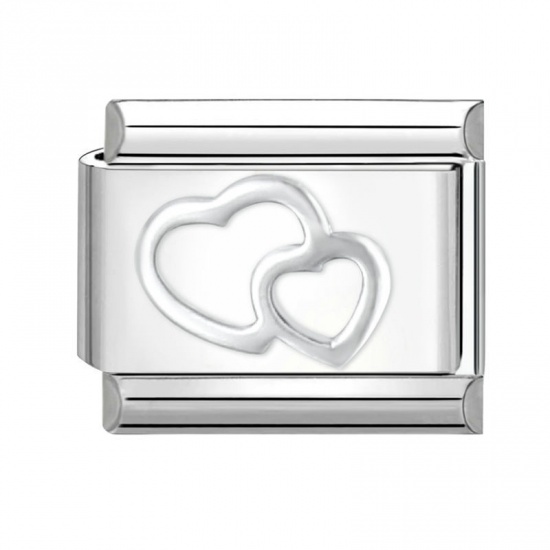Immagine di 1 Piece 304 Stainless Steel Valentine's Day Italian Charm Links For DIY Bracelet Jewelry Making Silver Tone Rectangle Heart 10mm x 9mm