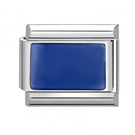 Picture of 1 Piece 304 Stainless Steel Italian Charm Links For DIY Bracelet Jewelry Making Silver Tone Royal Blue Rectangle 10mm x 9mm