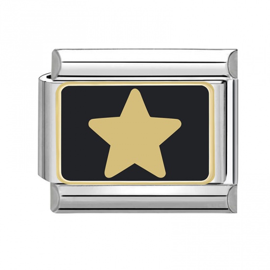 Immagine di 1 Piece 304 Stainless Steel Italian Charm Links For DIY Bracelet Jewelry Making Silver Tone Black Rectangle Pentagram Star 10mm x 9mm