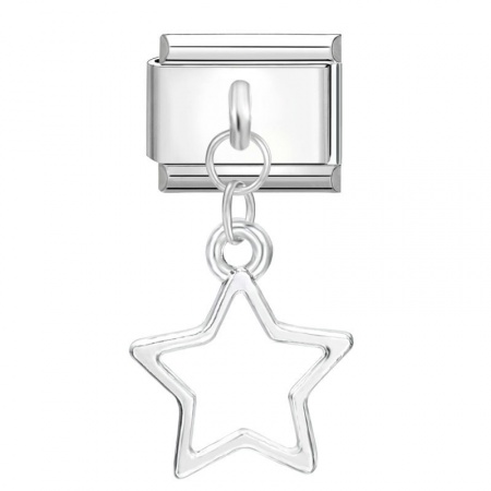 Picture of 1 Piece 304 Stainless Steel Stylish Italian Charm Links For DIY Bracelet Jewelry Making Wholesale Silver Tone Pentagram Star 10mm x 9mm