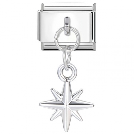 Picture of 1 Piece 304 Stainless Steel Stylish Italian Charm Links For DIY Bracelet Jewelry Making Wholesale Silver Tone Star 10mm x 9mm