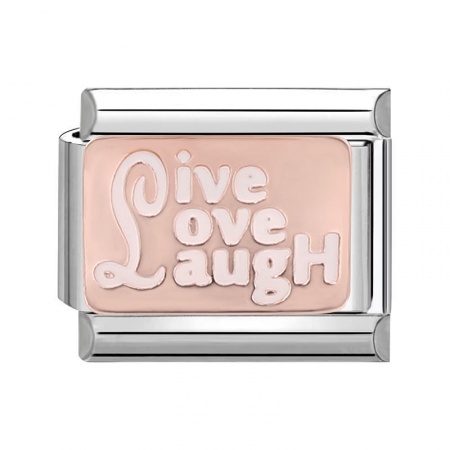 Picture of 1 Piece 304 Stainless Steel Stylish Italian Charm Links For DIY Bracelet Jewelry Making Silver Tone Pink Rectangle Message " Live Laugh Love " 10mm x 9mm