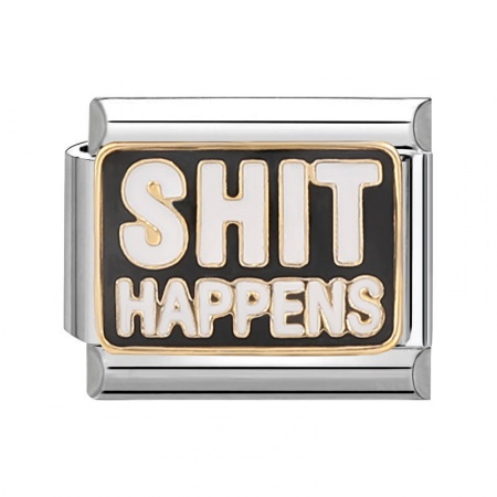 Immagine di 1 Pz 304 Acciaio Inossidabile Elegante Bracciale con Charm Italiano a Maglie, Creazione di Gioielli Fai-da-te Tono Argento Nero Rettangolo Messaggio " Shit Happens " 10mm x 9mm