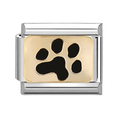 Picture of 1 Piece 304 Stainless Steel Italian Charm Links For DIY Bracelet Jewelry Making Silver Tone Black Rectangle Paw Print 10mm x 9mm