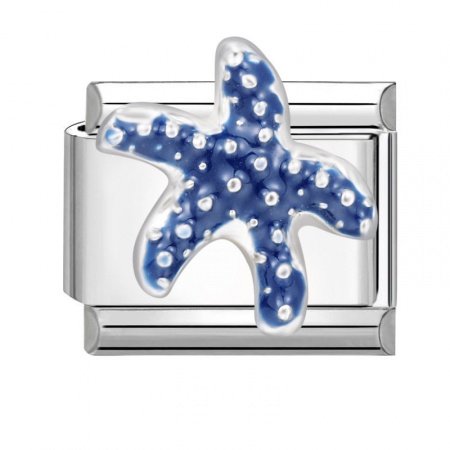 Immagine di 1 Pz 304 Acciaio Inossidabile Bracciale con Charm Italiano a Maglie, Creazione di Gioielli Fai-da-te Tono Argento Blu Rettangolo Stella Marina 10mm x 9mm