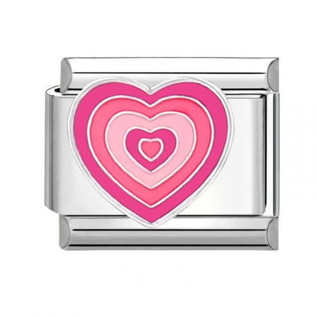 Picture of 1 Piece 304 Stainless Steel Valentine's Day Italian Charm Links For DIY Bracelet Jewelry Making Silver Tone Pink Rectangle Heart 10mm x 9mm