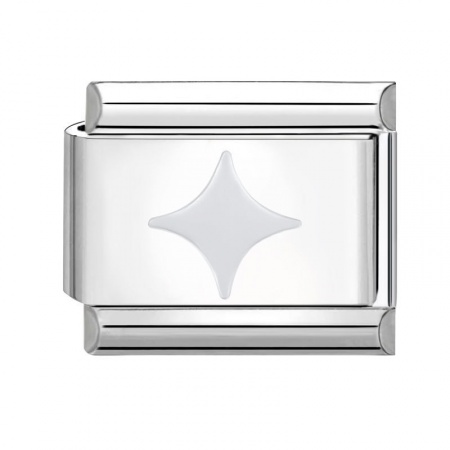 Picture of 1 Piece 304 Stainless Steel Italian Charm Links For DIY Bracelet Jewelry Making Silver Tone White Rectangle Four-pointed Star 10mm x 9mm