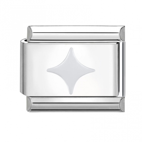 Immagine di 1 Piece 304 Stainless Steel Italian Charm Links For DIY Bracelet Jewelry Making Silver Tone White Rectangle Four-pointed Star 10mm x 9mm