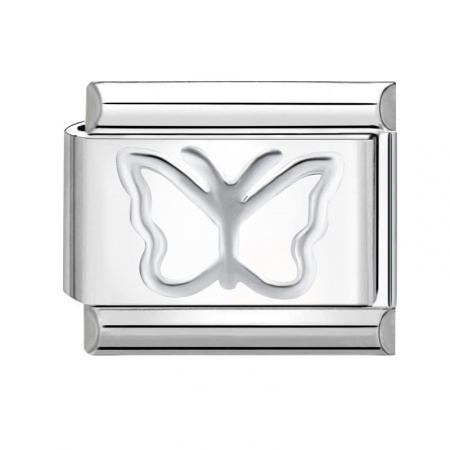 Picture of 1 Piece 304 Stainless Steel Italian Charm Links For DIY Bracelet Jewelry Making Silver Tone Rectangle Butterfly 10mm x 9mm