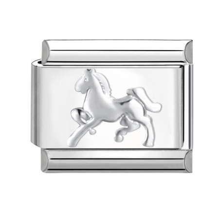 Picture of 1 Piece 304 Stainless Steel Italian Charm Links For DIY Bracelet Jewelry Making Silver Tone Rectangle Horse 10mm x 9mm