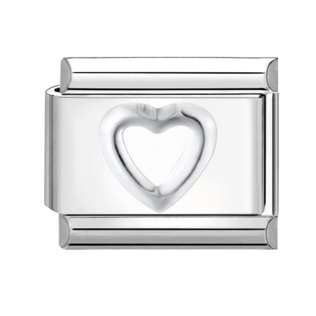 Picture of 1 Piece 304 Stainless Steel Valentine's Day Italian Charm Links For DIY Bracelet Jewelry Making Silver Tone Rectangle Heart 10mm x 9mm