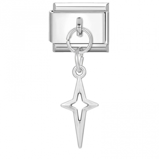 Picture of 1 Piece 304 Stainless Steel Stylish Italian Charm Links For DIY Bracelet Jewelry Making Silver Tone Star 10mm x 9mm