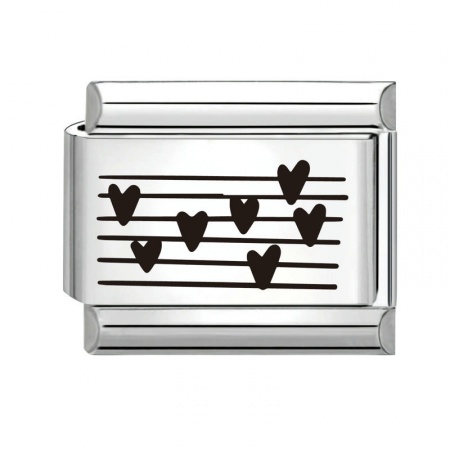 Picture of 1 Piece 304 Stainless Steel Valentine's Day Italian Charm Links For DIY Bracelet Jewelry Making Silver Tone Black Rectangle Heart 10mm x 9mm