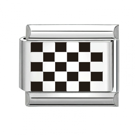 Picture of 1 Piece 304 Stainless Steel Italian Charm Links For DIY Bracelet Jewelry Making Silver Tone Black Rectangle Grid Checker 10mm x 9mm