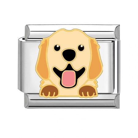Picture of 1 Piece 304 Stainless Steel Stylish Italian Charm Links For DIY Bracelet Jewelry Making Silver Tone Yellow Rectangle Dog 10mm x 9mm