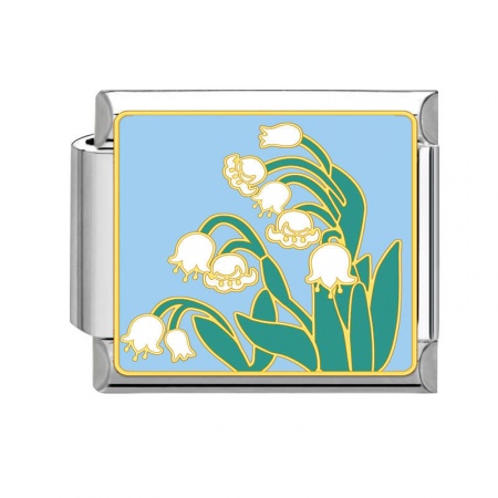 Picture of 1 Piece 304 Stainless Steel Stylish Italian Charm Links For DIY Bracelet Jewelry Making Silver Tone Multicolor Rectangle Flower 10mm x 9mm