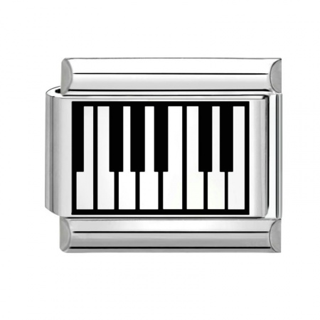 Picture of 1 Piece 304 Stainless Steel Italian Charm Links For DIY Bracelet Jewelry Making Silver Tone Black Rectangle Piano 10mm x 9mm