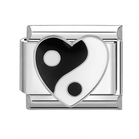 Picture of 1 Piece 304 Stainless Steel Italian Charm Links For DIY Bracelet Jewelry Making Silver Tone White Rectangle Heart 10mm x 9mm