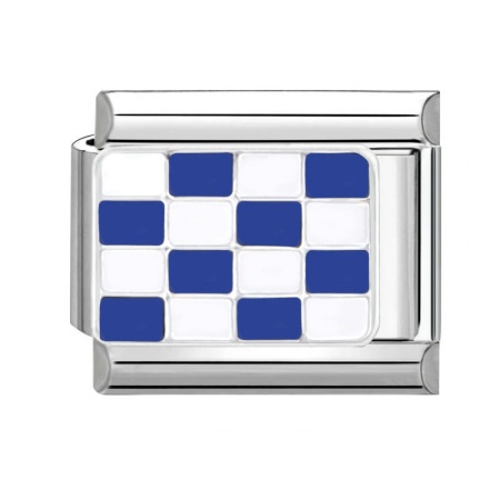 Picture of 1 Piece 304 Stainless Steel Italian Charm Links For DIY Bracelet Jewelry Making Silver Tone Blue Rectangle Grid Checker 10mm x 9mm