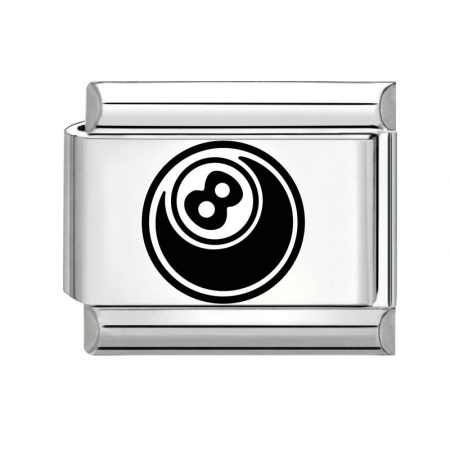 Picture of 1 Piece 304 Stainless Steel Italian Charm Links For DIY Bracelet Jewelry Making Silver Tone Black Rectangle No.8 Billiard Pool Ball 10mm x 9mm