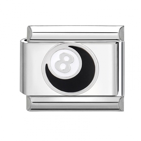 Picture of 1 Piece 304 Stainless Steel Italian Charm Links For DIY Bracelet Jewelry Making Silver Tone Black Rectangle No.8 Billiard Pool Ball 10mm x 9mm