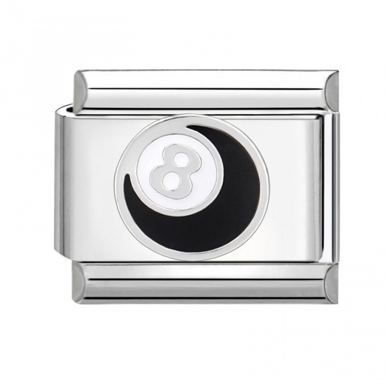 Imagen de 1 Piece 304 Stainless Steel Italian Charm Links For DIY Bracelet Jewelry Making Silver Tone Black Rectangle No.8 Billiard Pool Ball 10mm x 9mm