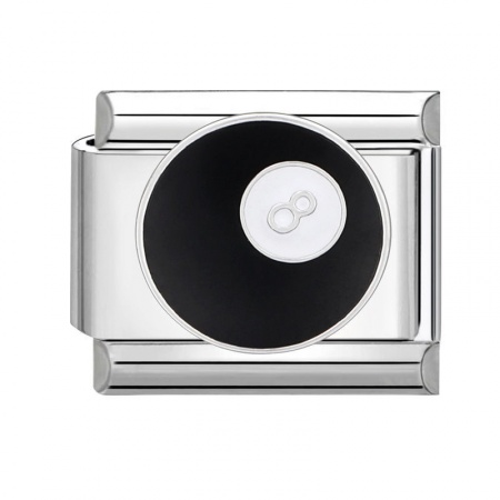 Picture of 1 Piece 304 Stainless Steel Italian Charm Links For DIY Bracelet Jewelry Making Silver Tone Black Rectangle No.8 Billiard Pool Ball 10mm x 9mm