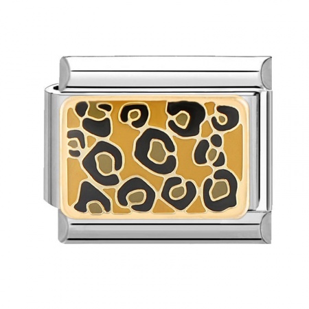 Picture of 1 Piece 304 Stainless Steel Italian Charm Links For DIY Bracelet Jewelry Making Silver Tone Multicolor Rectangle Leopard Print 10mm x 9mm