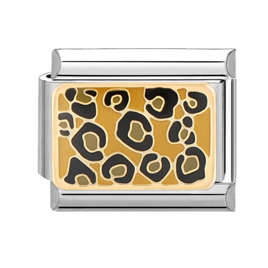 Immagine di 1 Piece 304 Stainless Steel Italian Charm Links For DIY Bracelet Jewelry Making Silver Tone Multicolor Rectangle Leopard Print 10mm x 9mm