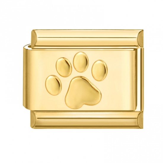 Immagine di 1 Piece 304 Stainless Steel Italian Charm Links For DIY Bracelet Jewelry Making Gold Plated Rectangle Paw Print 10mm x 9mm