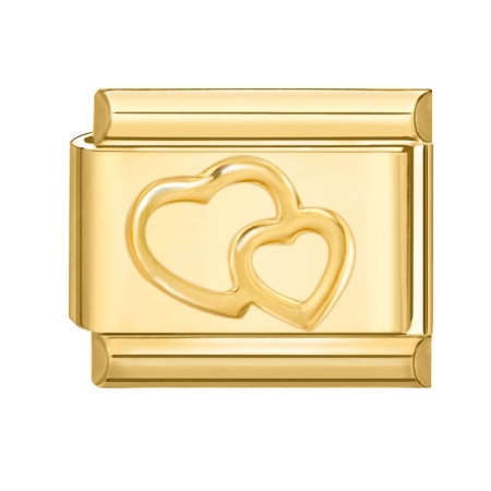 Picture of 1 Piece 304 Stainless Steel Valentine's Day Italian Charm Links For DIY Bracelet Jewelry Making Gold Plated Rectangle Heart 10mm x 9mm